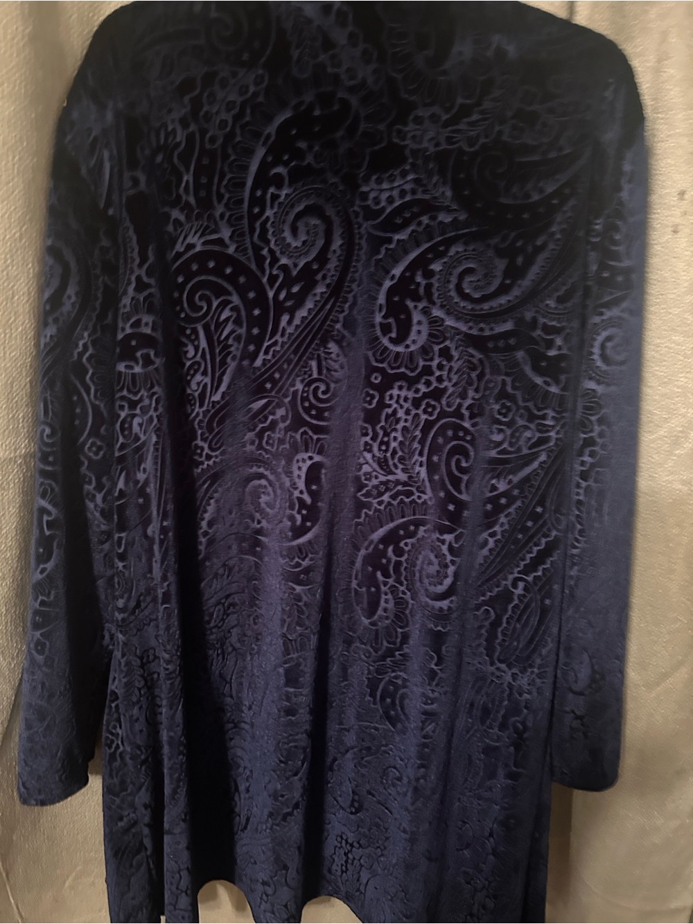 Chico's Women Deep Navy Blue Velvet Paisley Open Cardigan (jacket) - Picture 2 of 4